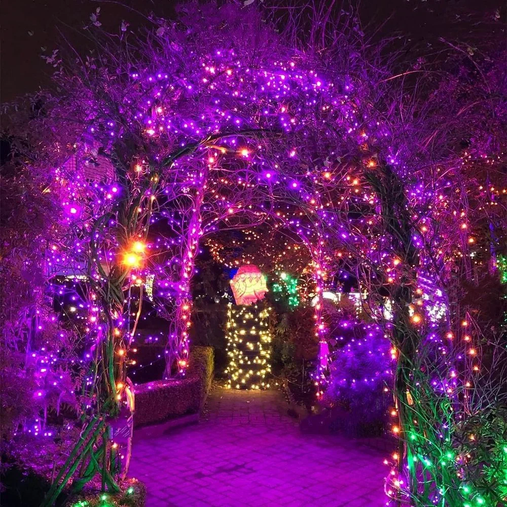Halloween 2-Pack 66FT 200 LED Orange and Purple Waterproof Tree Light with Timer
